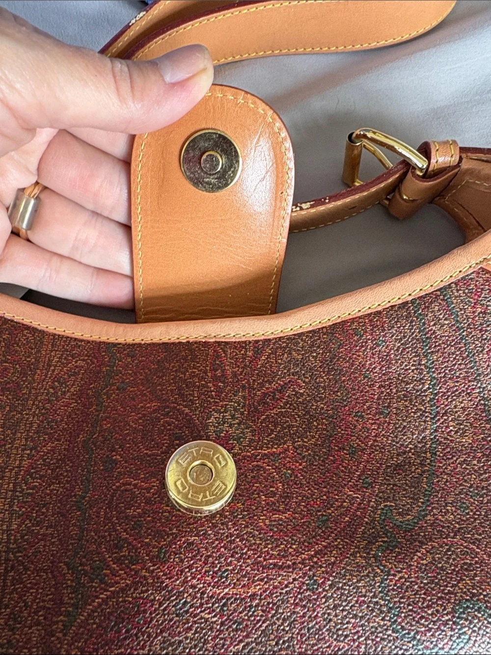 Etro Brown Paisley Shoulder Bag with Tan Leather Trim - Picture 5 of 14